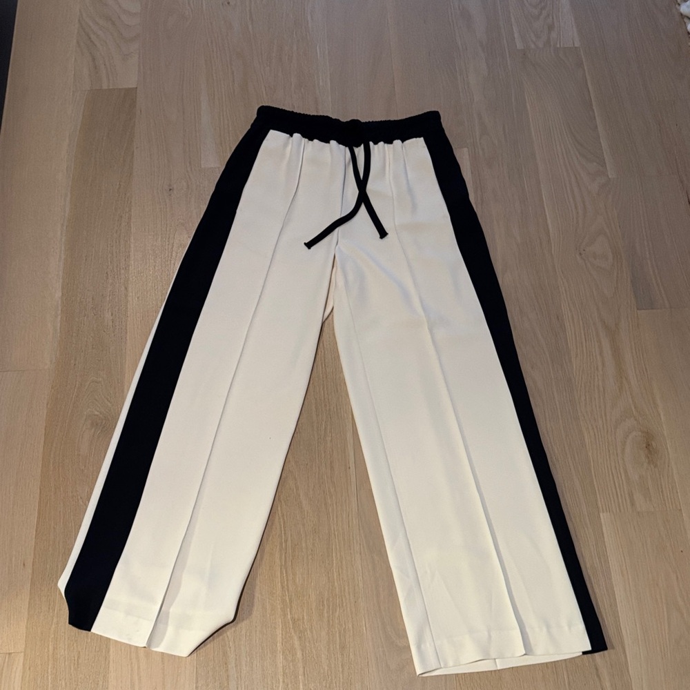 Reiss Black and White Wide-Leg Trousers